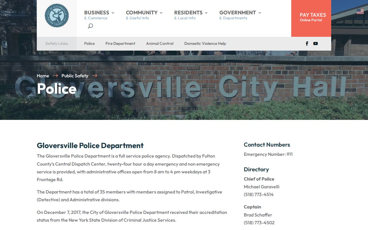 Gloversville Police Department source page for Fulton County arrest records